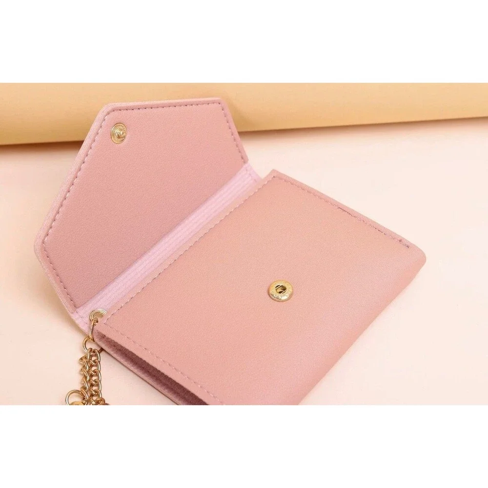 Womens Pink Trifold Wallet Faux Leather Card Holder Cash ID Heart Tassel